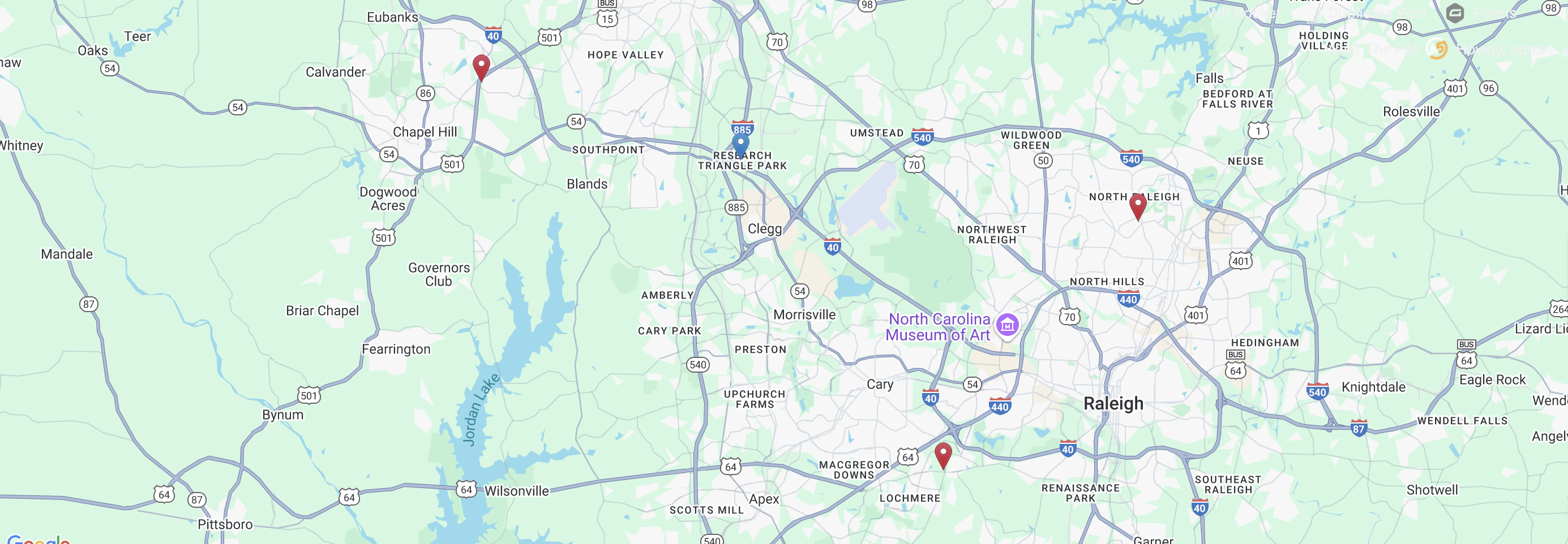 map of UrgentVet Clinics Near Raleigh-Durham NC emergency vet